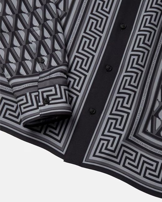 Versace Black Pattern-Printed Long-Sleeved Shirt for men