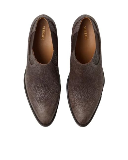 Versace Brown Textured Heel Ankle Boots for men