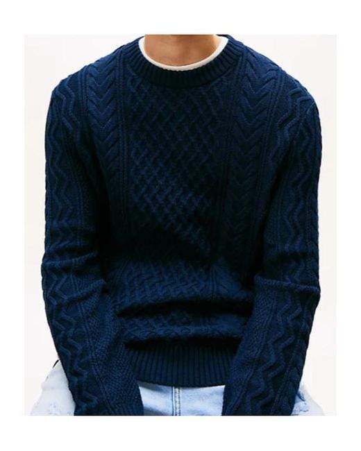 Tommy Hilfiger Blue Tommy Badge Cable Knit Slim Jumper for men