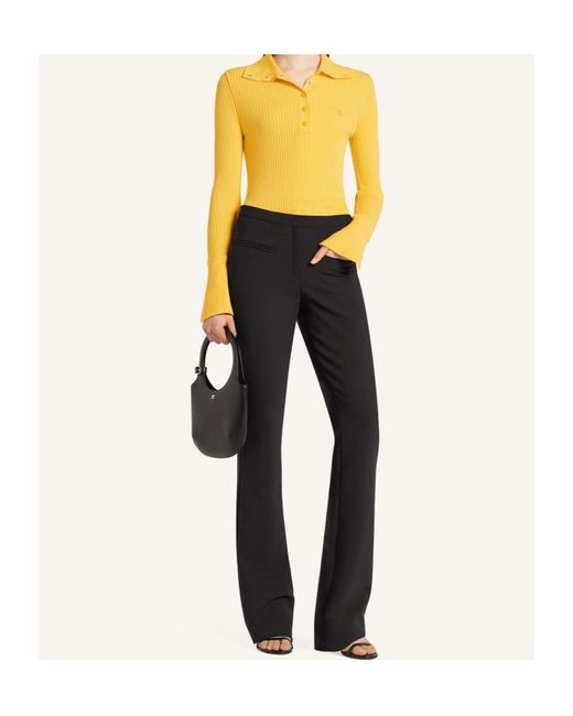 Courreges Yellow Ribbed-Knit Polo Top