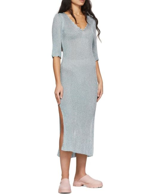 Ganni Blue V-Neck Knitted Maxi Dress