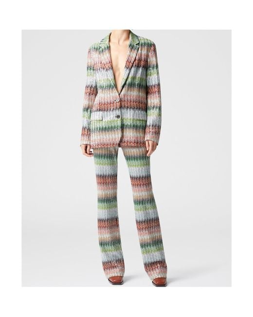 Missoni Green Gradient Zig-Zag Knitted Flared Trousers