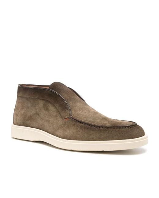 Santoni Brown Almond-Toe Slip-On Boots for men