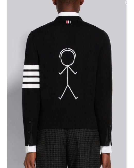 Thom Browne Black Bar Stripe V-Neck Cardigan for men