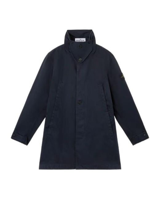 Stone Island Blue Compass-Badge Button-Up Coat for men
