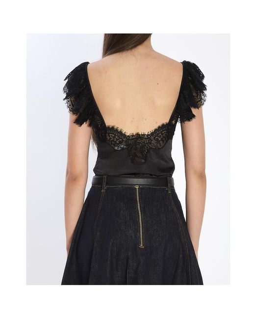 Self-Portrait Black Lace Button Top