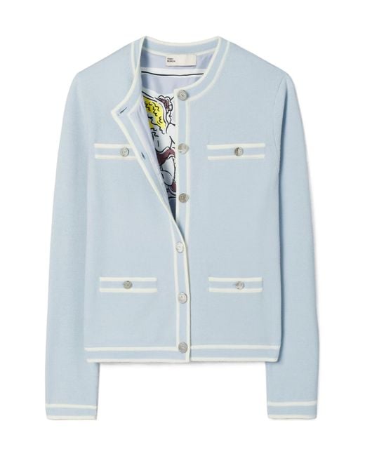 Tory Burch Blue Kendra Crewneck Buttoned Cardigan