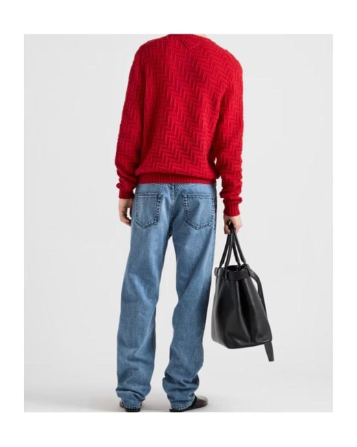 Prada Blue Logo Patch Straight Leg Jeans for men