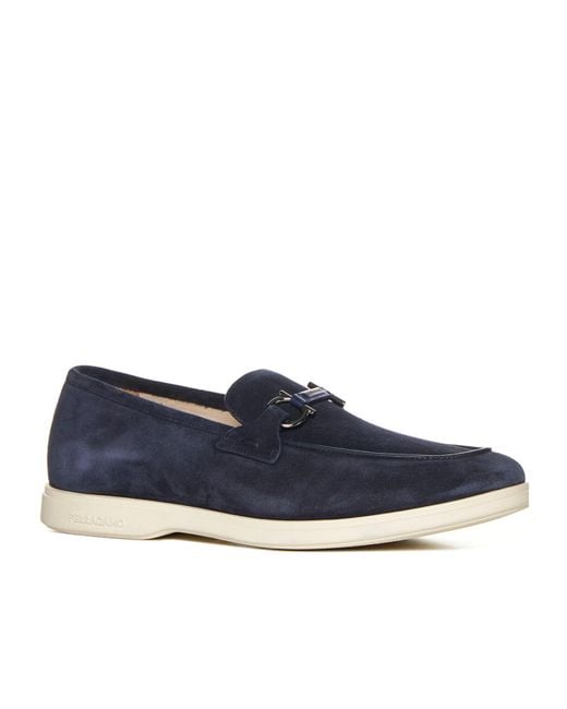 Ferragamo Blue Cosimo Suede Loafers for men