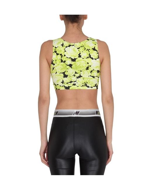 MSGM Green Floral Print Cropped Tank Top