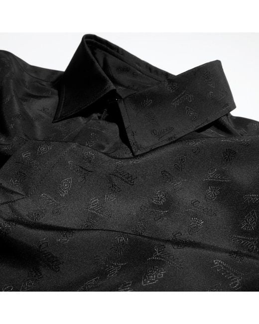 Gucci Black Silk Habotai Shirt With Jacquard Detail