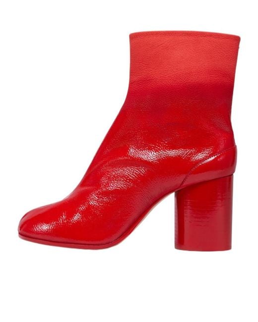 Maison Margiela Red Block Heel Tabi Ankle Boots