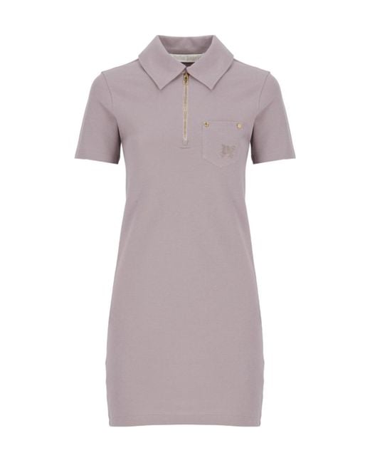 Palm Angels Purple Logo Embroidered Mini Polo Dress