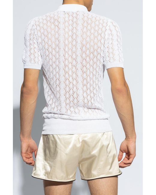 DSquared² White Pointelle-Knit Short Sleeved Polo Top for men