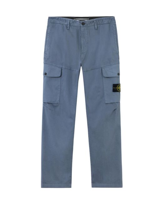 Stone Island Blue Regular Fit Cargo Trousers With Snap Pockets for men