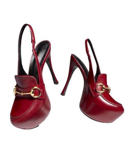 Gucci Red Platform Slingback With Horsebit
