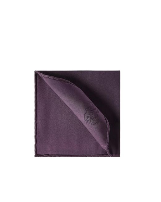 Brunello Cucinelli Purple Silk Pocket Square With Printed Logo for men