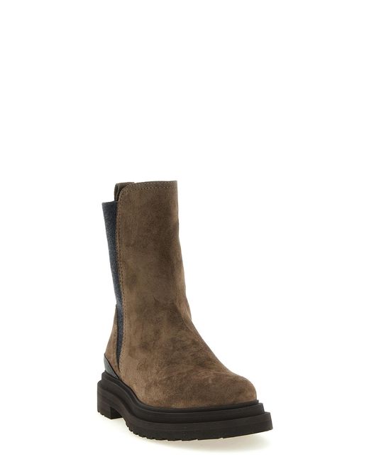 Brunello Cucinelli Brown Embellished Ankle Boots