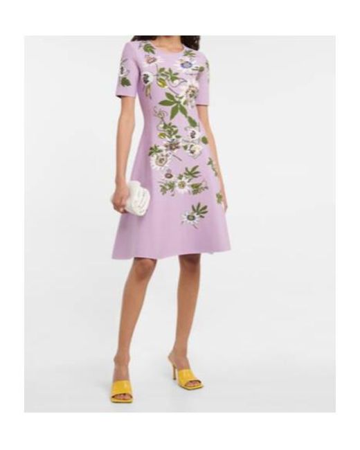 Oscar de la Renta Purple Floral Jacquard Knit Minidress