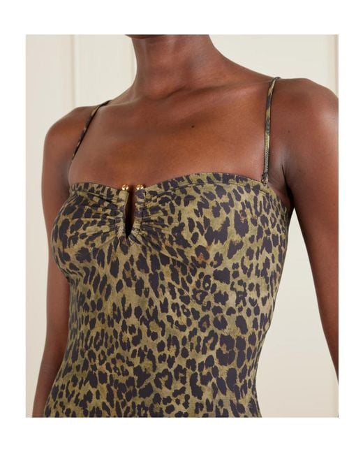Nili Lotan Brown Embellished Leopard-Print Swimsuit
