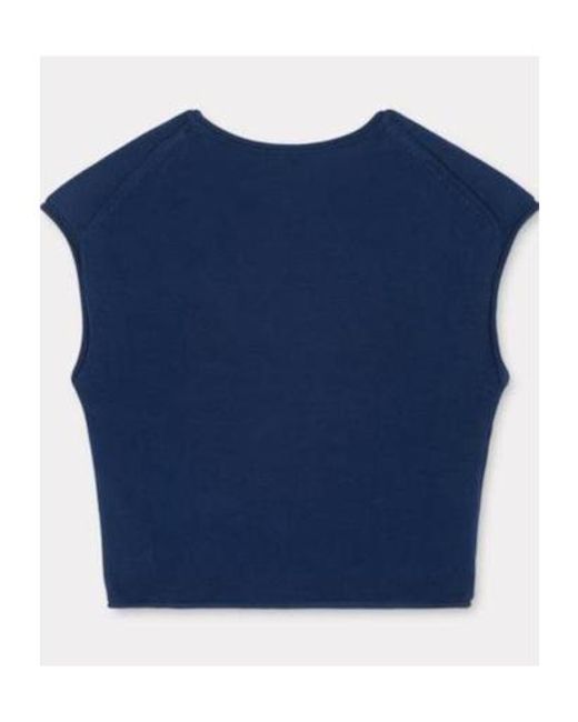 KENZO Blue Floral Intarsia-Knit Cropped Top