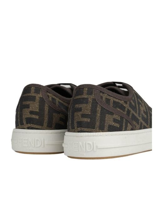 Fendi Brown Logo Jacquard Lace-Up Sneakers for men