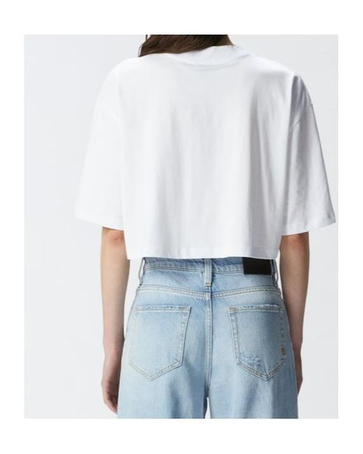 Pinko White Logo Embroidered Crewneck T-Shirt