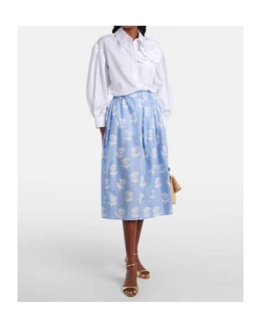 Marni Blue Floral Cotton Poplin Midi Skirt