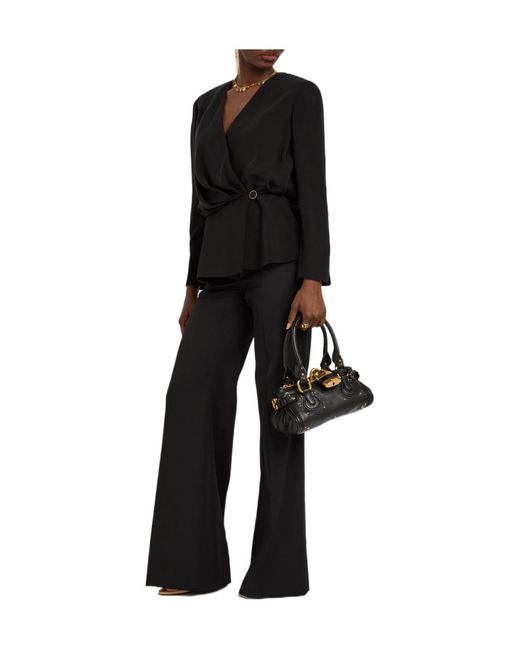 Chloé Black Draped Woven Wrap Blouse