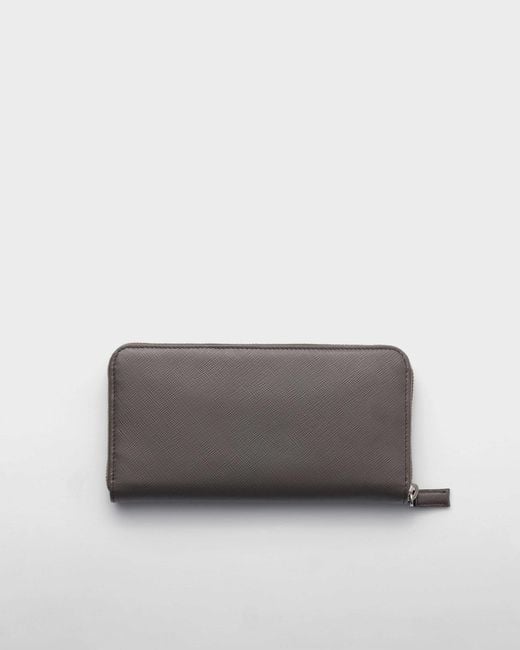 Prada Gray Logo Plaque Zipped Wallet for men