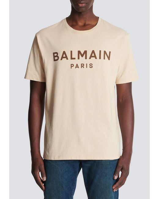 Balmain Natural T-Shirt With Paris Print for men
