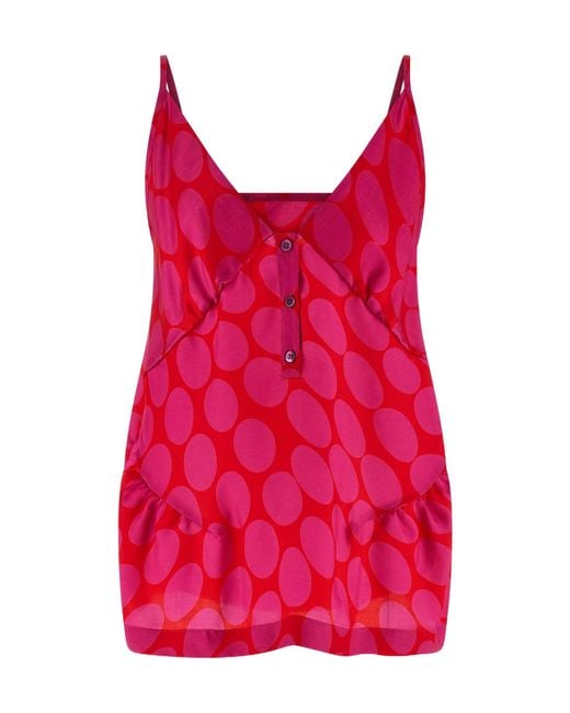 Dries Van Noten Red Caliya Top Ruffle Detail Sleeveless Straps Neckline