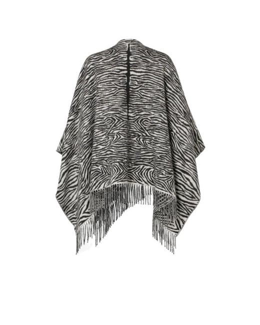 Fendi Gray Wool Poncho With Tiger Animalier Print