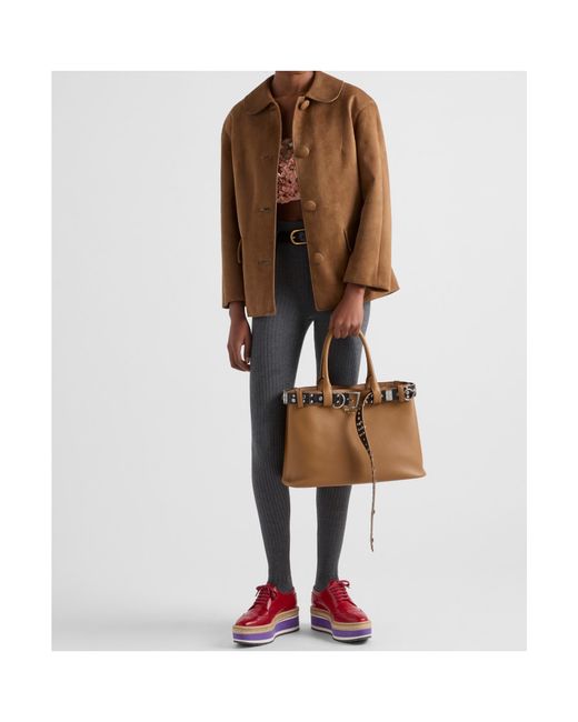 Prada Brown Buckle Large Leather Bag With Studded Belt