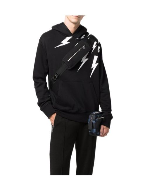 Neil Barrett Black Thunderbolt Pouch Pocket Hoodie for men