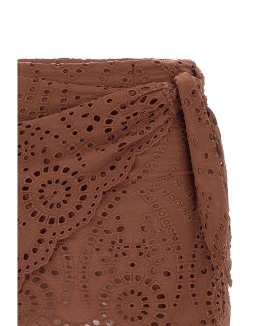 Mc2 Saint Barth Brown Broderie Anglaise Mini Skirt