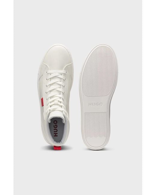 Boss White Lace-Up High-Top Sneakers for men