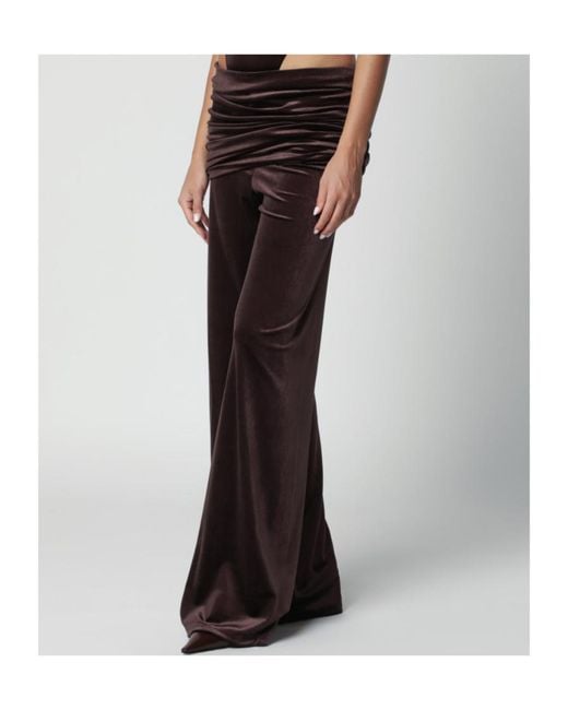 ANDAMANE Black Velvet-Effect Trousers With Draped Waistband