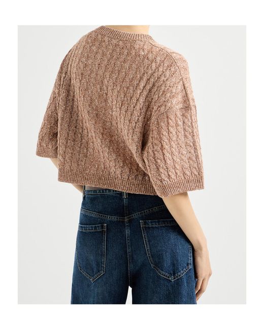 Brunello Cucinelli Brown Cable-Knit Openwork Cardigan