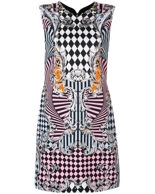 Versace White Color Plaid Baroque Printed Dress