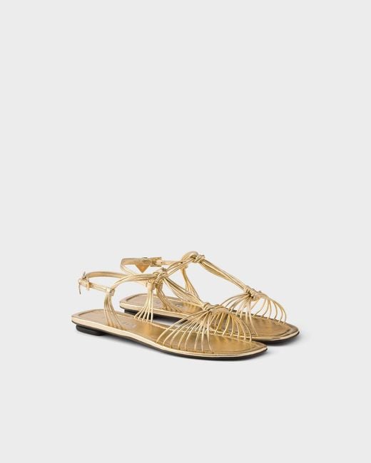 Prada Metallic Triangle-Logo Sandals