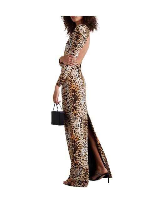 Halpern Natural Open-Back Leopard-Print Stretch-Jersey Maxi Dress