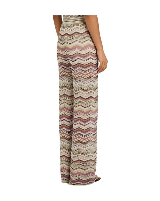 Missoni Natural Chevron Wide-Leg Metallic-Knit Trousers