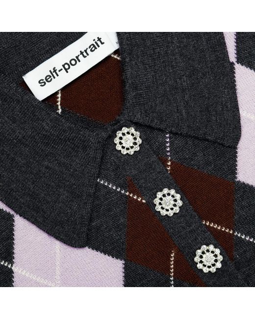 Self-Portrait Black Argyle Lightweight Polo Jumper