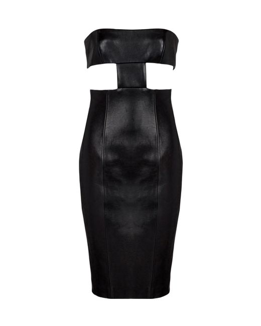 Balmain Black Strapless Lambskin Dress