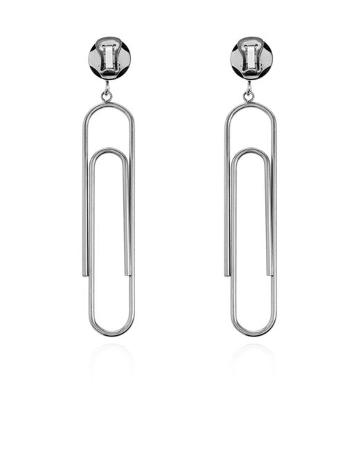 Moschino White Logo Engraved Clip-On Earrings