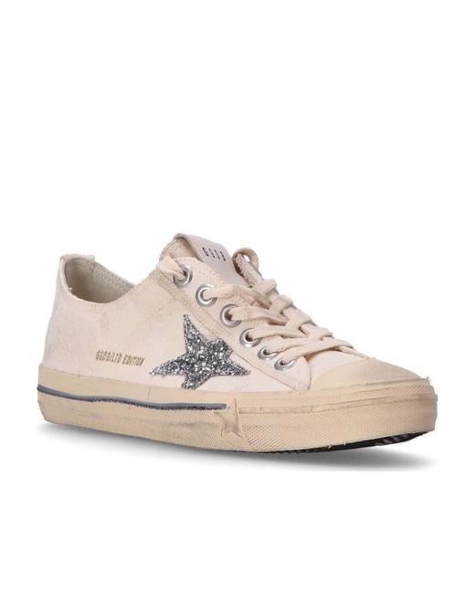 Golden Goose Deluxe Brand White V-Star Glittered Sneakers