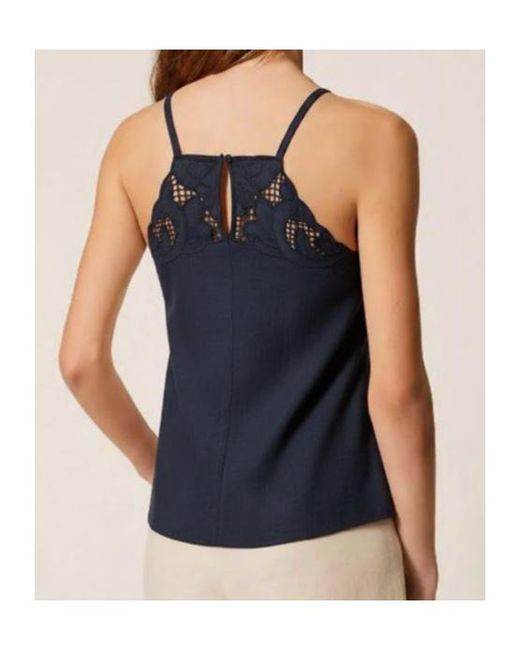 Twinset Blue Embroidered Halter Neck Top