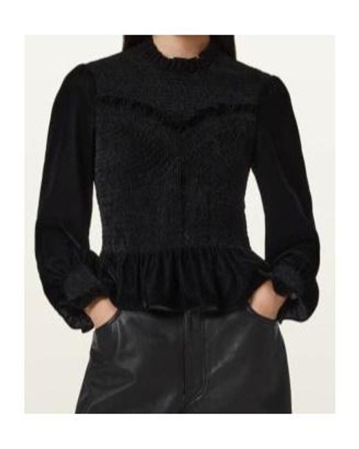 AllSaints Black Juno Shirred Top