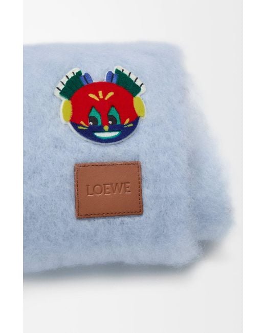 Loewe Blue Logo Patch Fringed Scarf